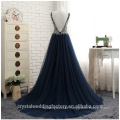 A-Line V-Neck Beading Crystal Long Formal Gown Navy Blue Prom Dress CWFP2437